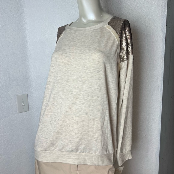 Living Doll Los Angeles Cream Long Sleeve Bronze embellishments Top - Picture 5 of 13